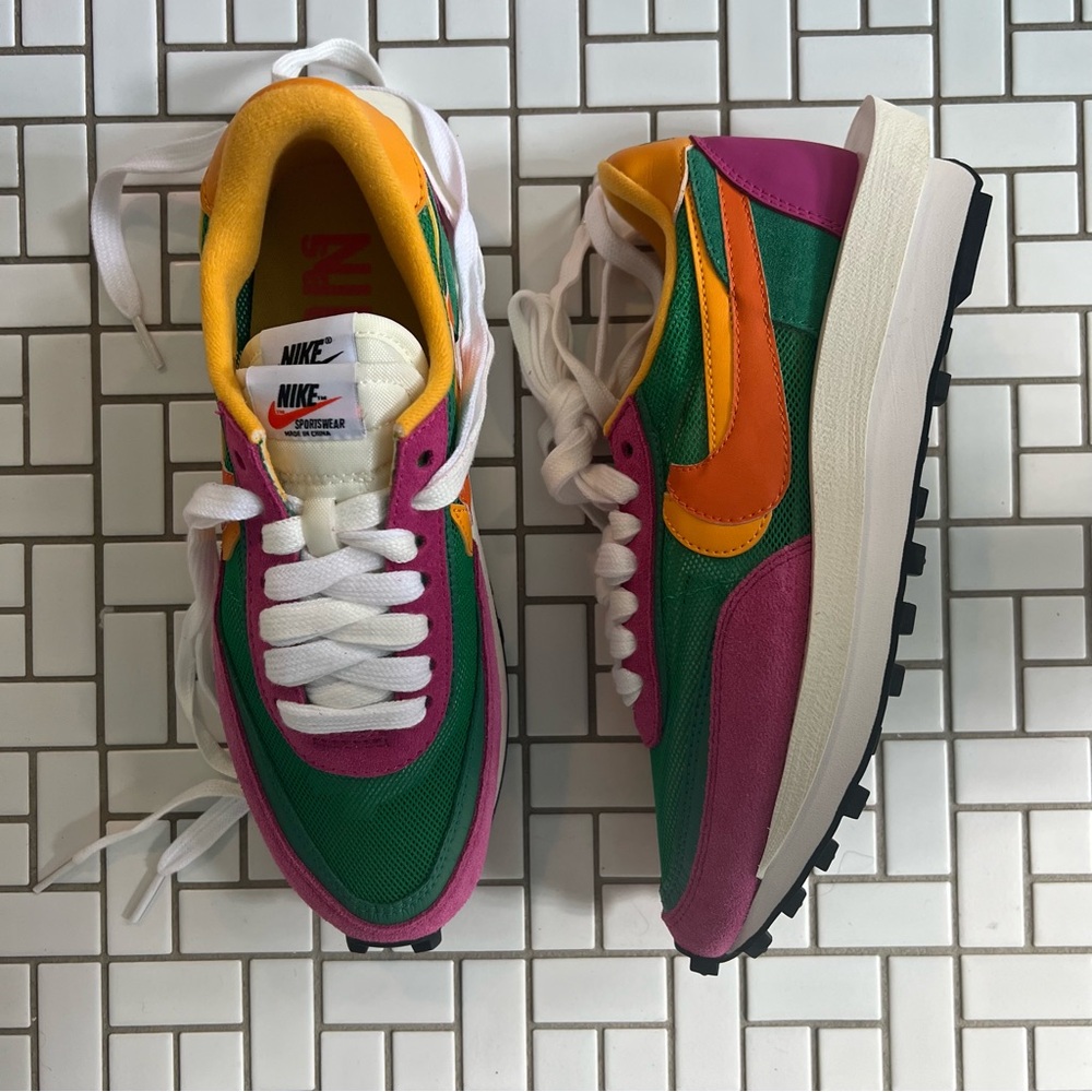 Nike Sacai Collab Replica Colorblock Low-Top Sneakers in Green, Pink & Yellow
